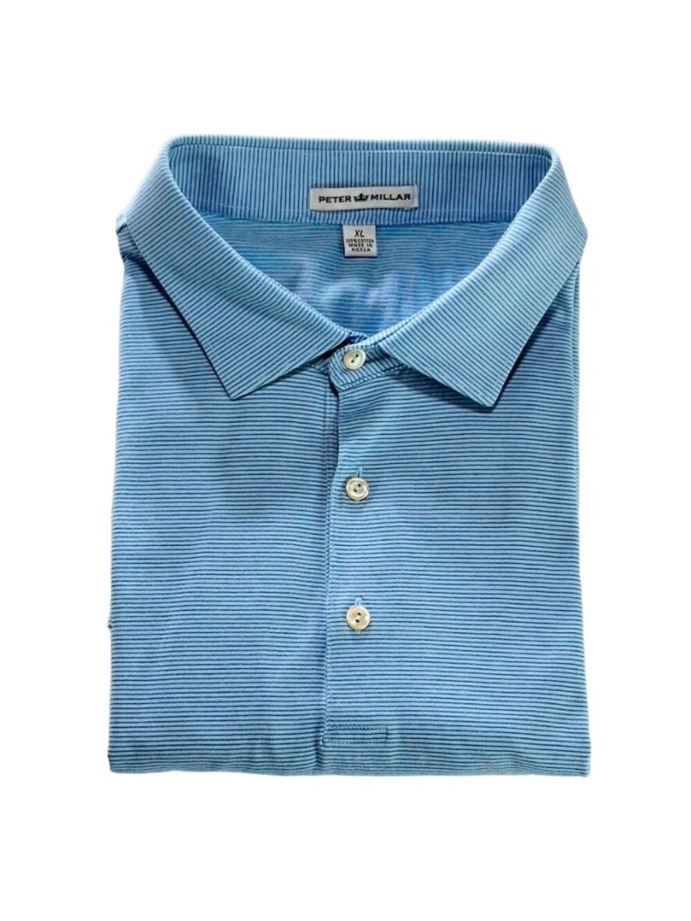 PETER MILLAR Men's Cotton Polo Shirt Light Blue Striped Short Sleeve Size XL